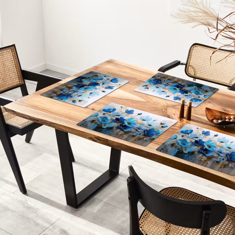 Placemat - 6 stuks - Bloemen - Schilderij - Blauw — 5