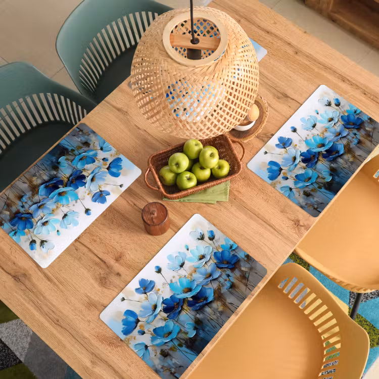 Placemat - 6 stuks - Bloemen - Schilderij - Blauw — 6