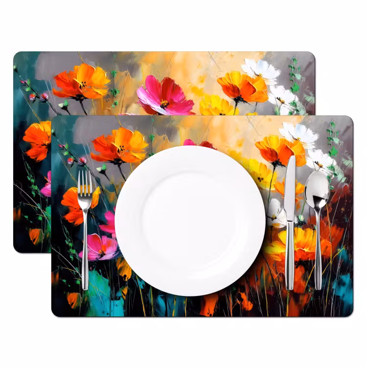 Placemat - 6 stuks - Felgekleurd - Bloemblaadjes - Abstract — 2