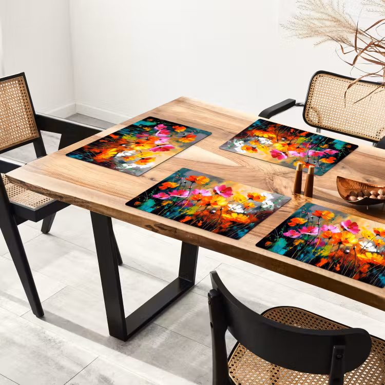 Placemat - 6 stuks - Felgekleurd - Bloemblaadjes - Abstract — 5
