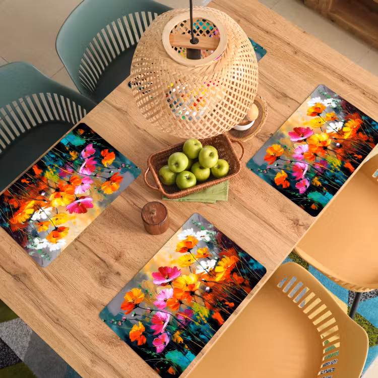 Placemat - 6 stuks - Felgekleurd - Bloemblaadjes - Abstract — 6