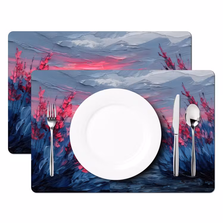 Placemat - 6 stuks - Schilderij - Zonsondergang - Bloemen - Rivier — 2