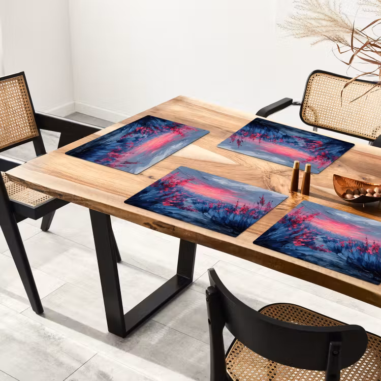 Placemat - 6 stuks - Schilderij - Zonsondergang - Bloemen - Rivier — 5