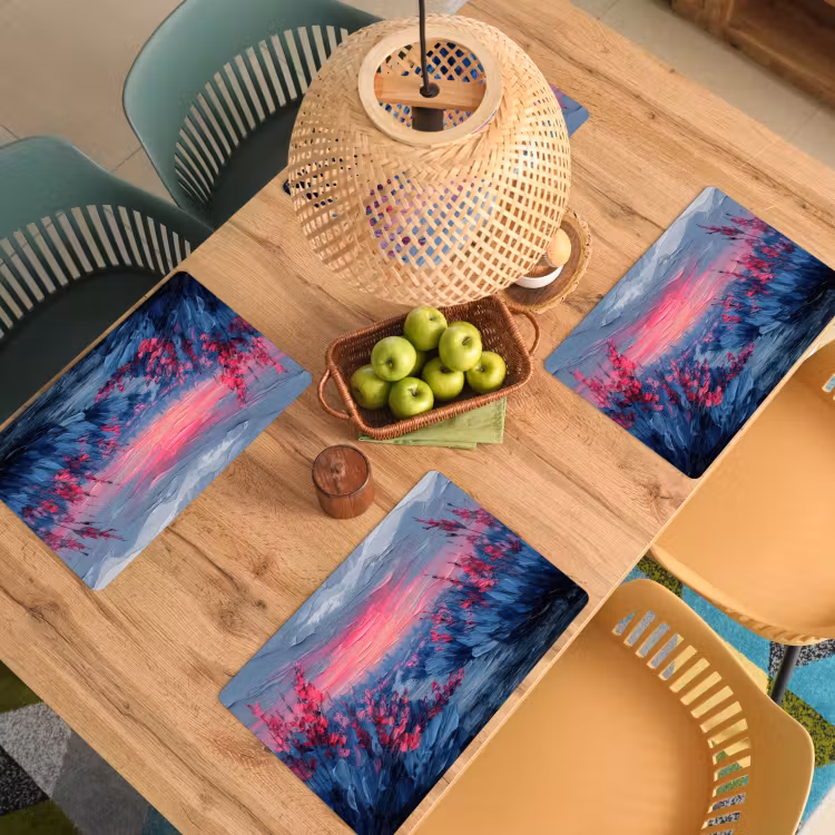 Placemat - 6 stuks - Schilderij - Zonsondergang - Bloemen - Rivier — 6