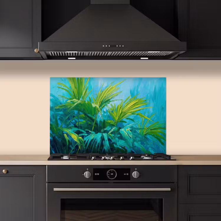 Spatscherm keuken - Bladeren - Groen - Schilderij - Abstract — 2