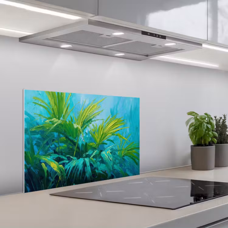 Spatscherm keuken - Bladeren - Groen - Schilderij - Abstract — 5