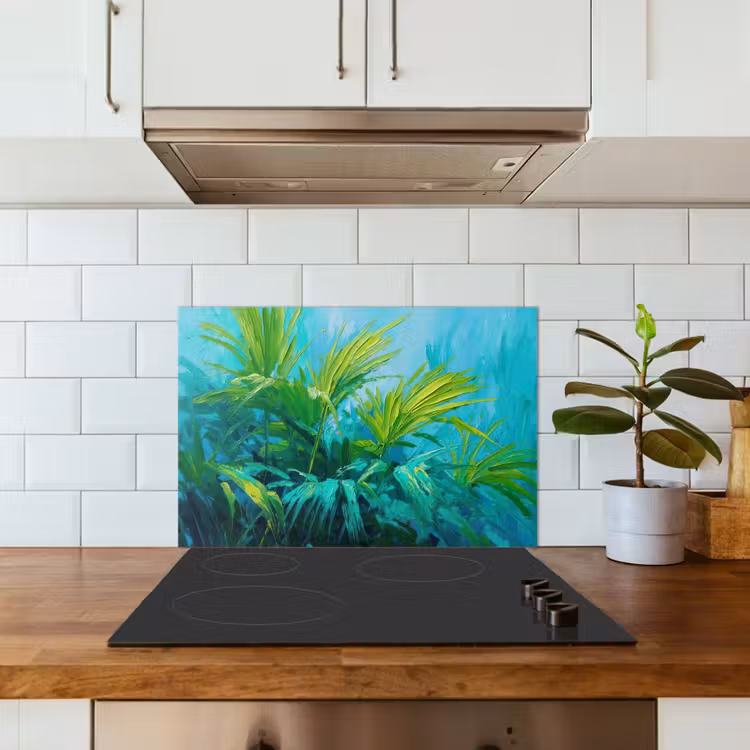 Spatscherm keuken - Bladeren - Groen - Schilderij - Abstract — 6