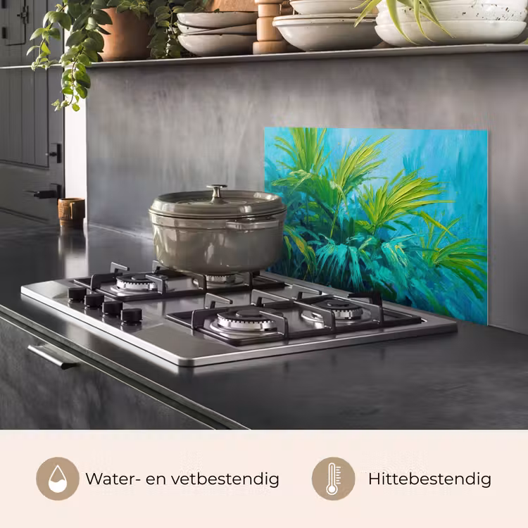 Spatscherm keuken - Bladeren - Groen - Schilderij - Abstract — 7