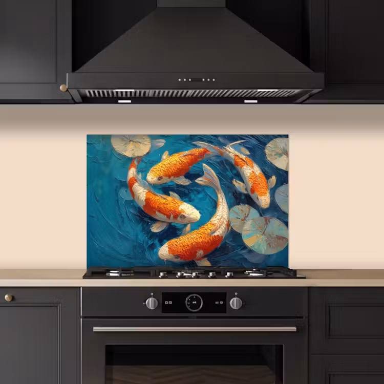 Spatscherm keuken - Vissen - Waterlelies - Oranje - Water — 2
