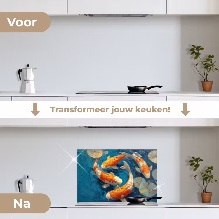 Spatscherm keuken - Vissen - Waterlelies - Oranje - Water — 3