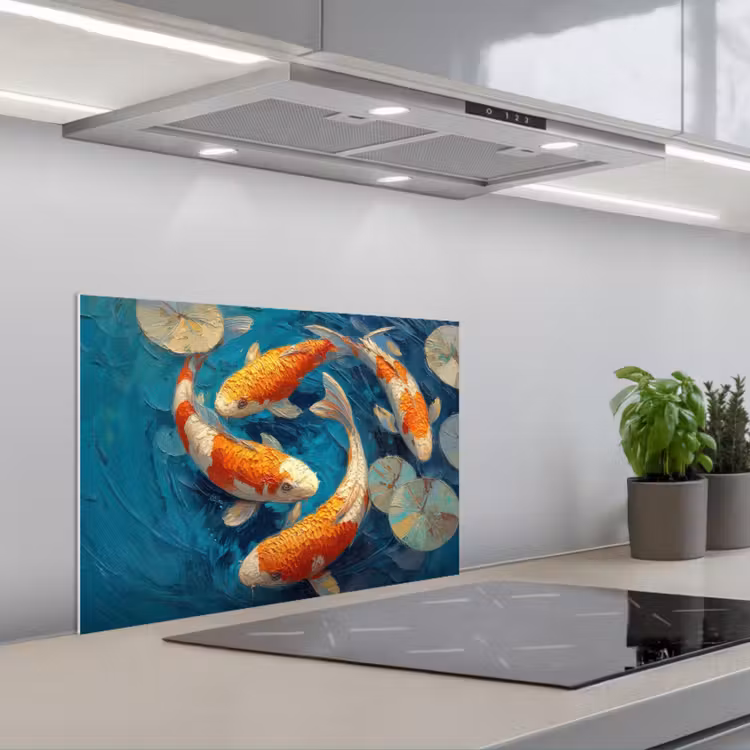 Spatscherm keuken - Vissen - Waterlelies - Oranje - Water — 5