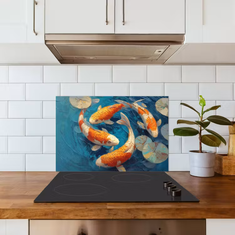 Spatscherm keuken - Vissen - Waterlelies - Oranje - Water — 6