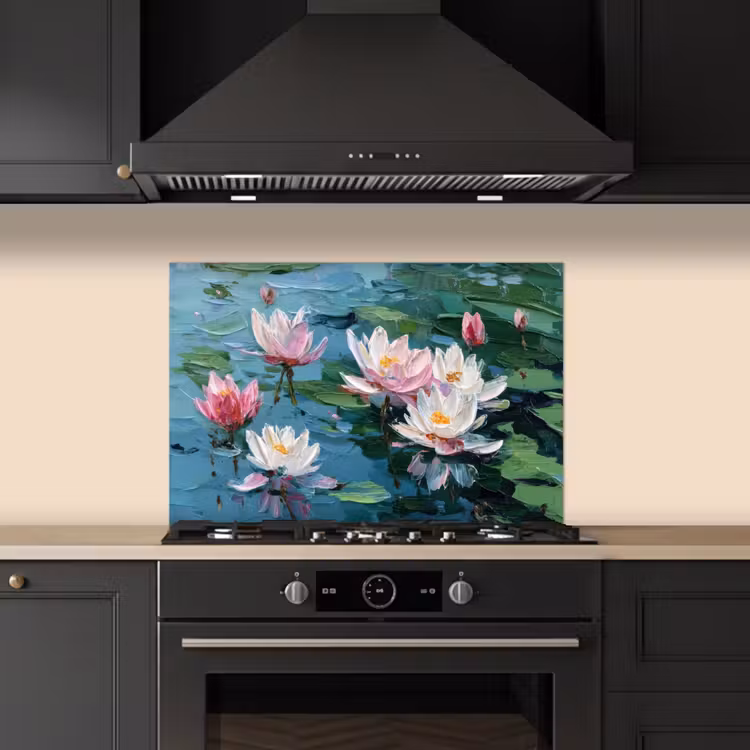 Spatscherm keuken - Waterlelies - Bloemen - Roze - Water — 2