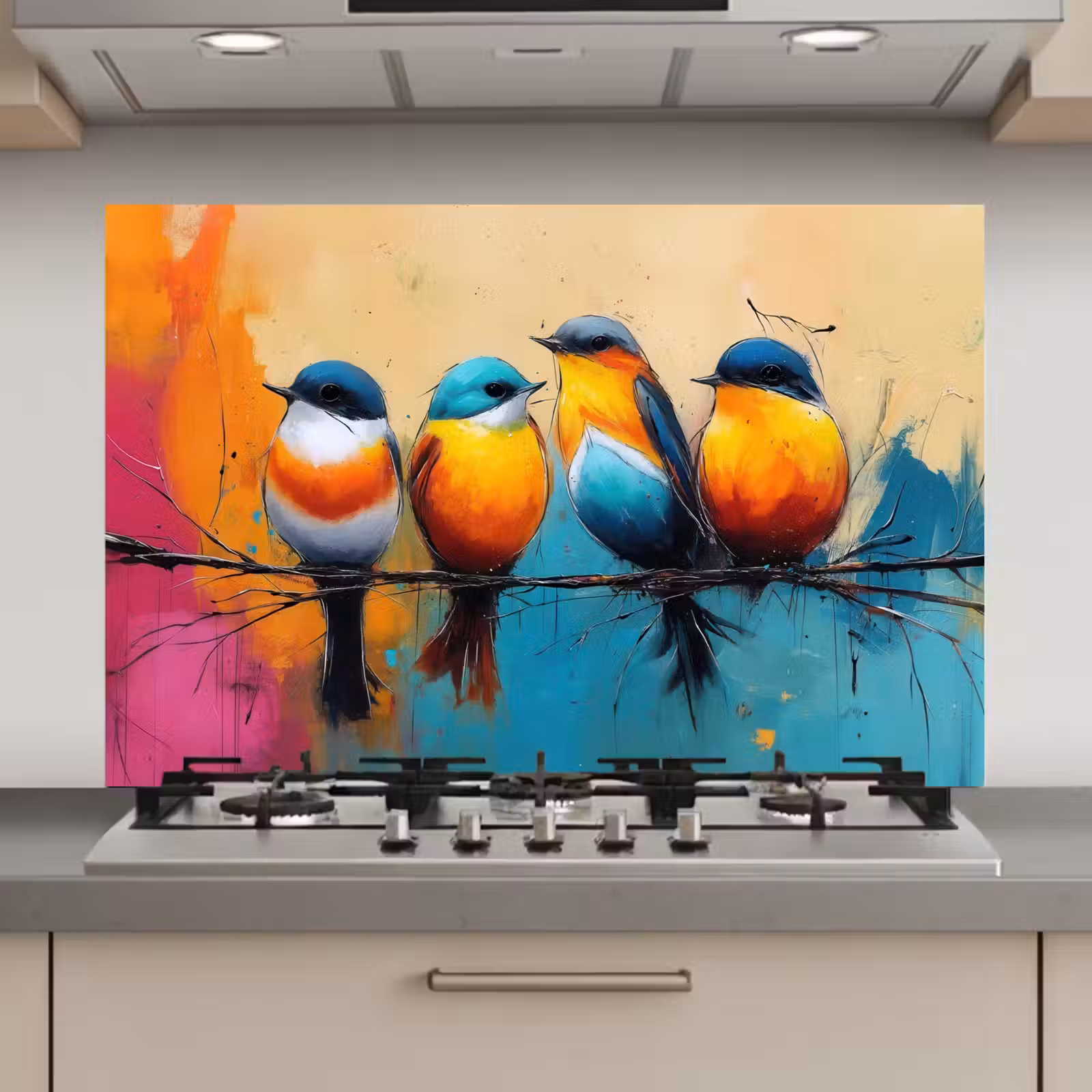 Spatscherm keuken - Vogels - Kleurrijk - Tak - Abstract — 1