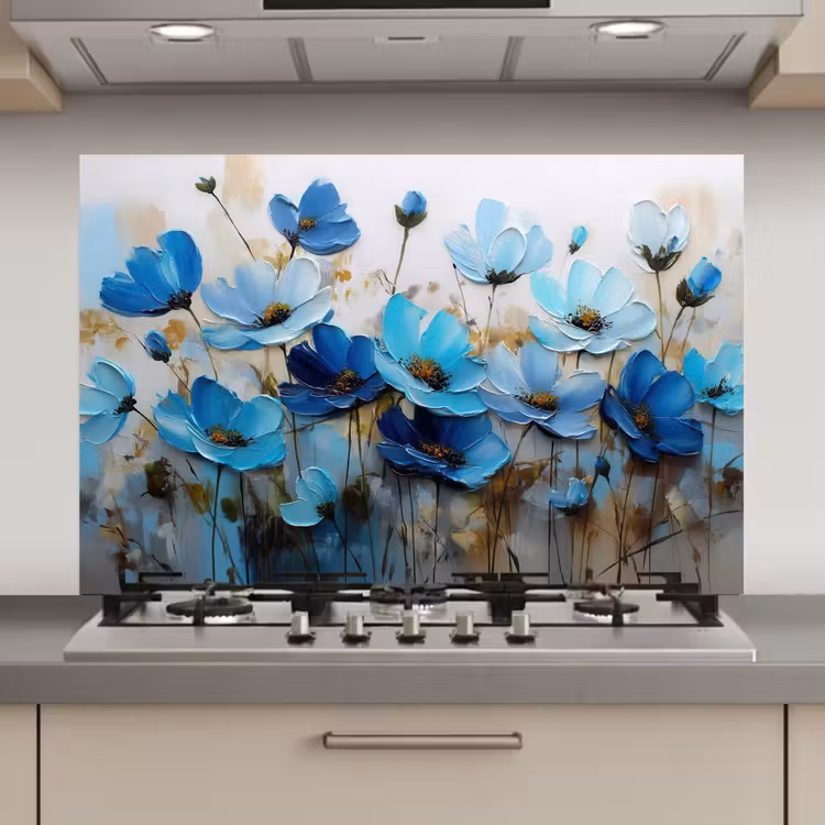 Spatscherm keuken - Bloemen - Schilderij - Blauw — 1