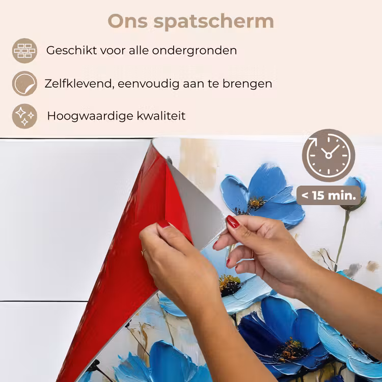 Spatscherm keuken - Bloemen - Schilderij - Blauw — 4