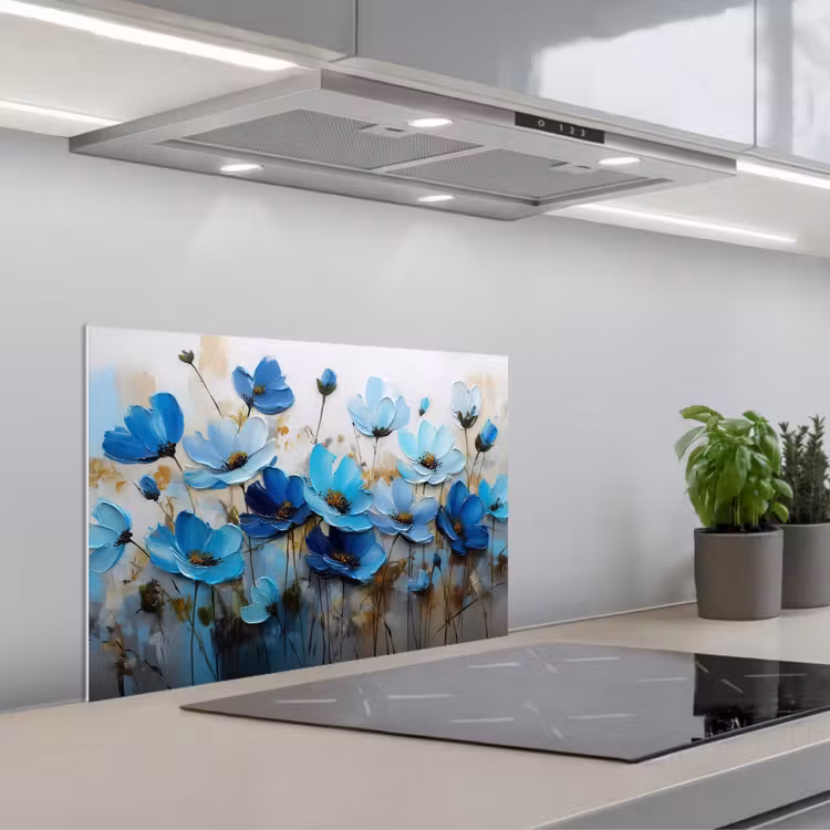 Spatscherm keuken - Bloemen - Schilderij - Blauw — 5