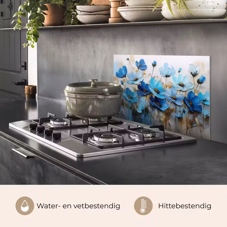 Spatscherm keuken - Bloemen - Schilderij - Blauw — 7