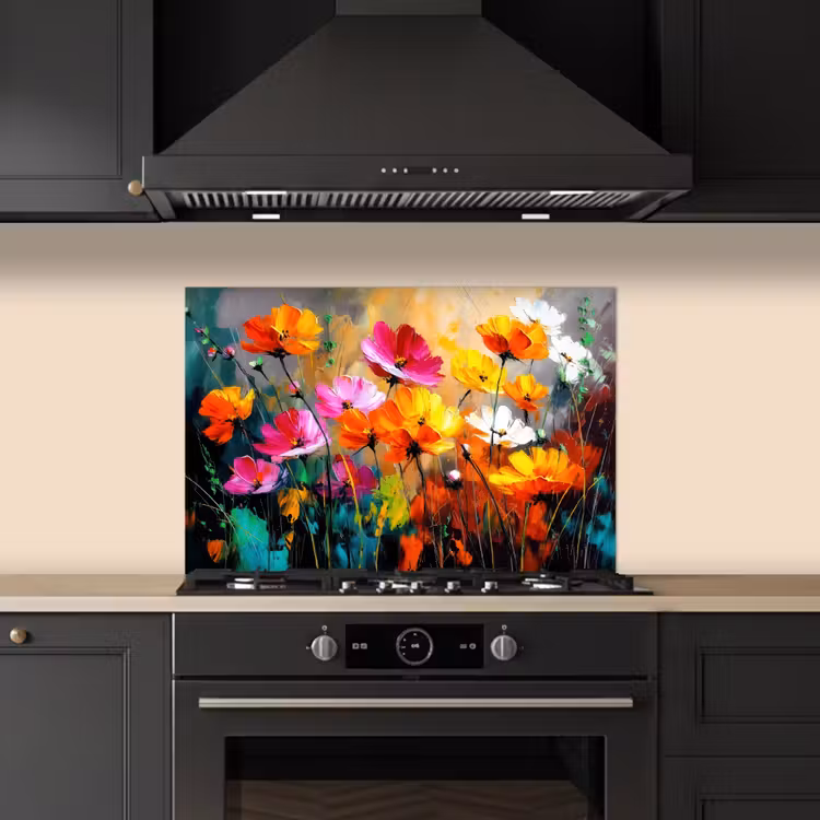 Spatscherm keuken - Felgekleurd - Bloemblaadjes - Abstract — 2