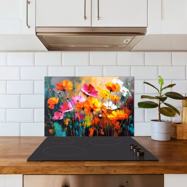 Spatscherm keuken - Felgekleurd - Bloemblaadjes - Abstract — 6