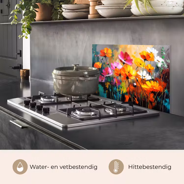 Spatscherm keuken - Felgekleurd - Bloemblaadjes - Abstract — 7