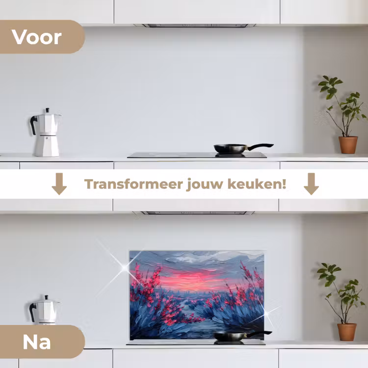 Spatscherm keuken - Schilderij - Zonsondergang - Bloemen - Rivier — 3