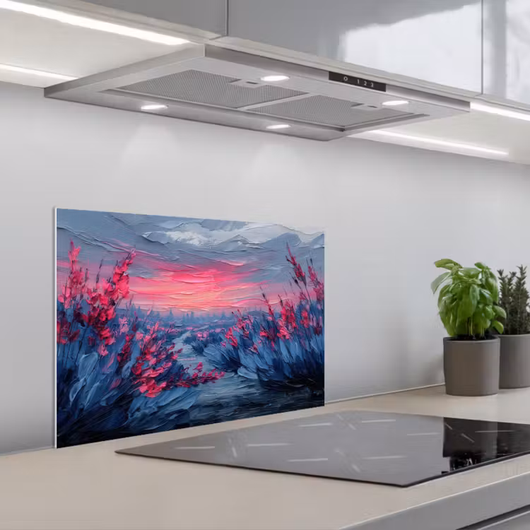 Spatscherm keuken - Schilderij - Zonsondergang - Bloemen - Rivier — 5