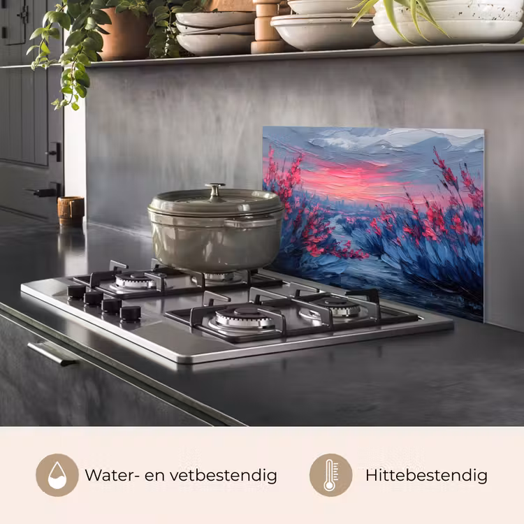 Spatscherm keuken - Schilderij - Zonsondergang - Bloemen - Rivier — 7