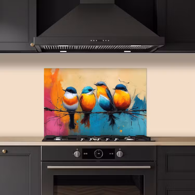 Spatscherm keuken - Vogels - Kleurrijk - Tak - Abstract — 2