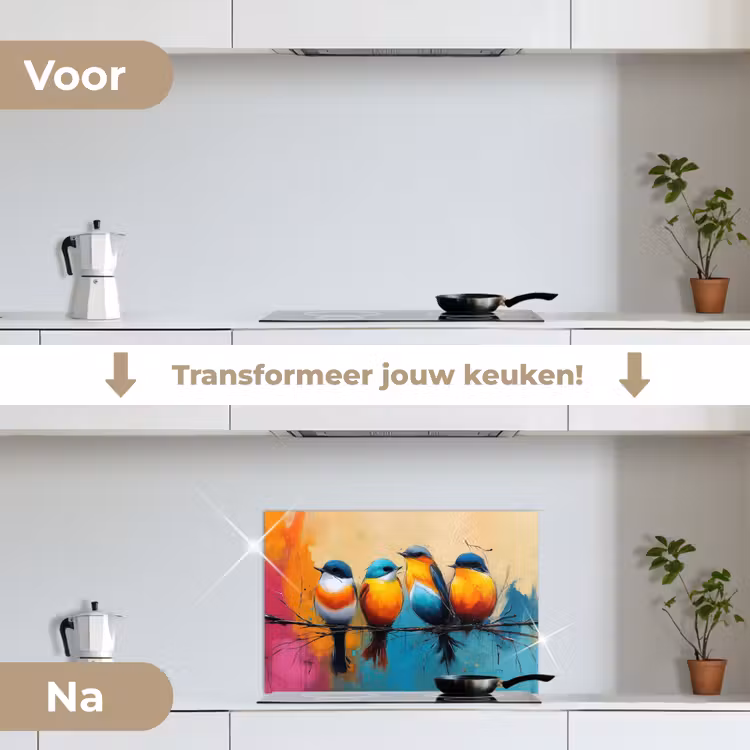 Spatscherm keuken - Vogels - Kleurrijk - Tak - Abstract — 3