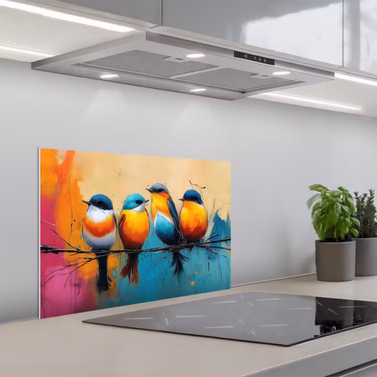 Spatscherm keuken - Vogels - Kleurrijk - Tak - Abstract — 5
