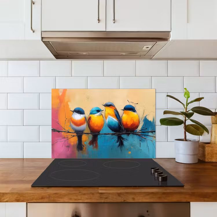 Spatscherm keuken - Vogels - Kleurrijk - Tak - Abstract — 6