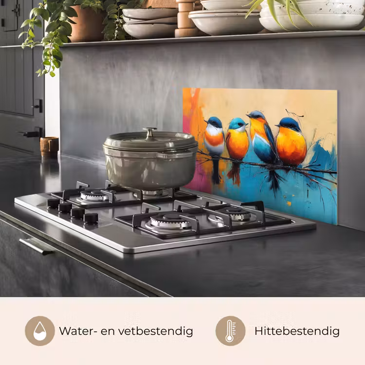 Spatscherm keuken - Vogels - Kleurrijk - Tak - Abstract — 7
