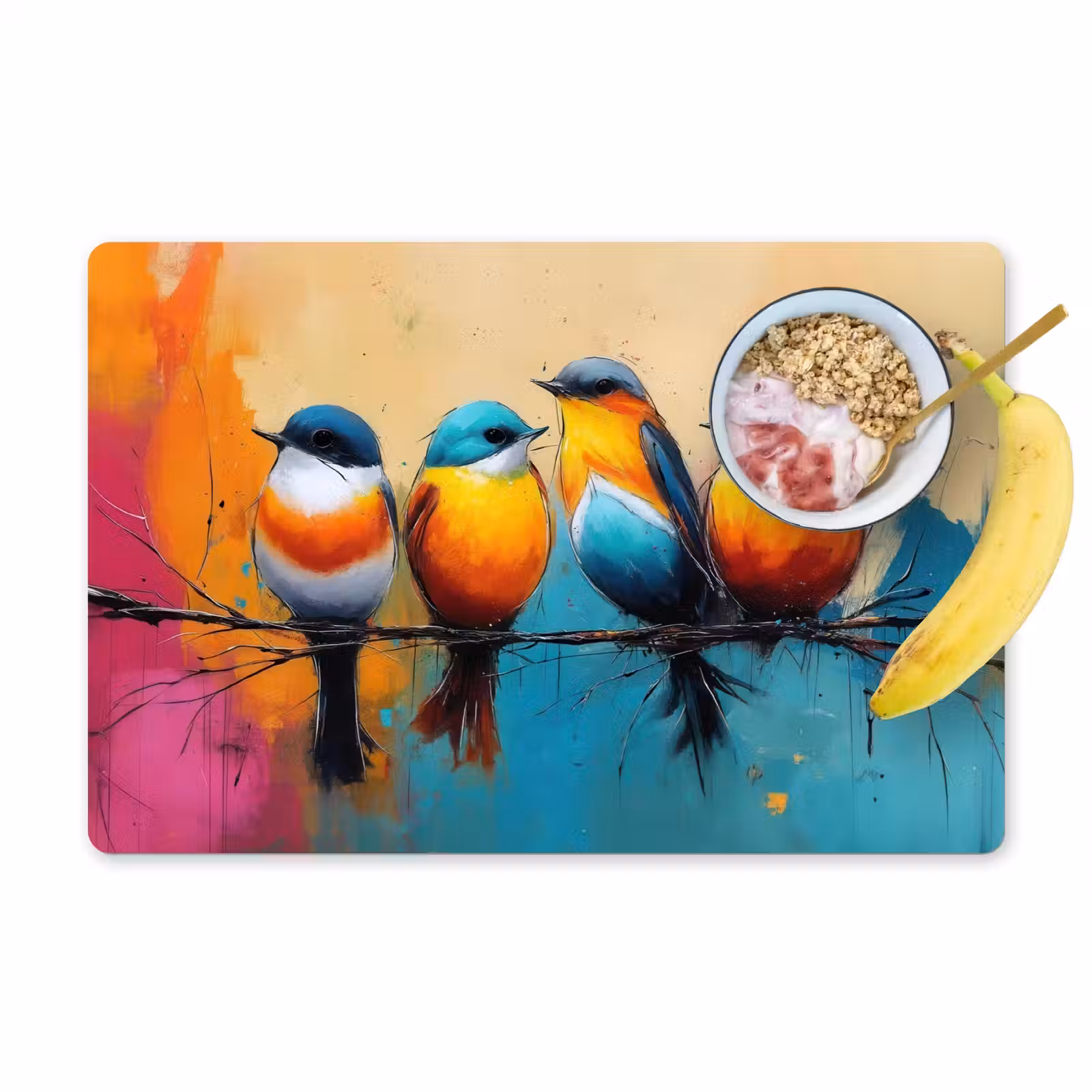Placemat - 6 stuks - Vogels - Kleurrijk - Tak - Abstract — 1