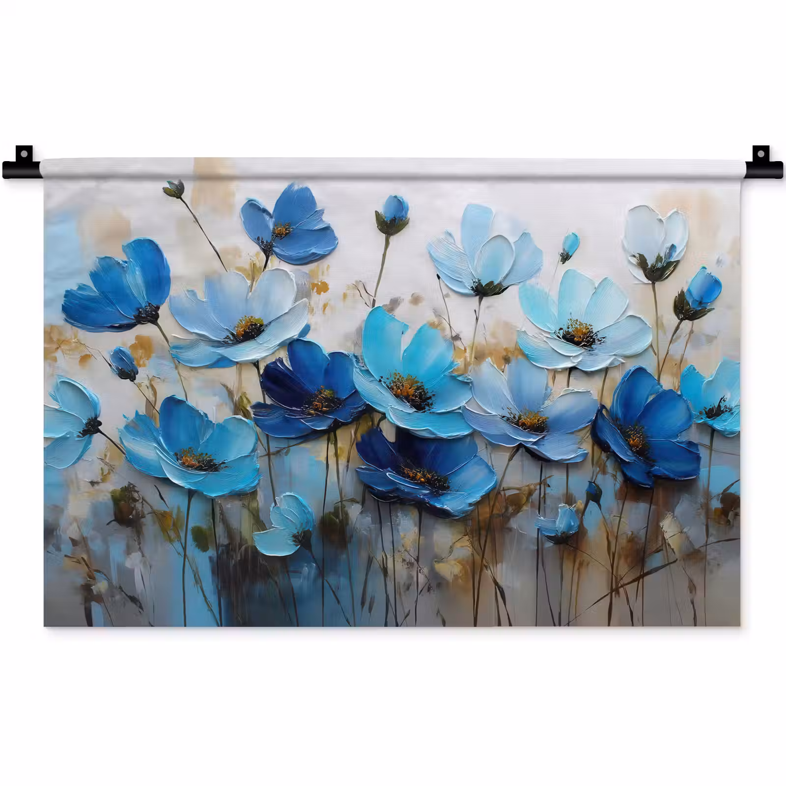 Wandkleed - Bloemen - Schilderij - Blauw — 1