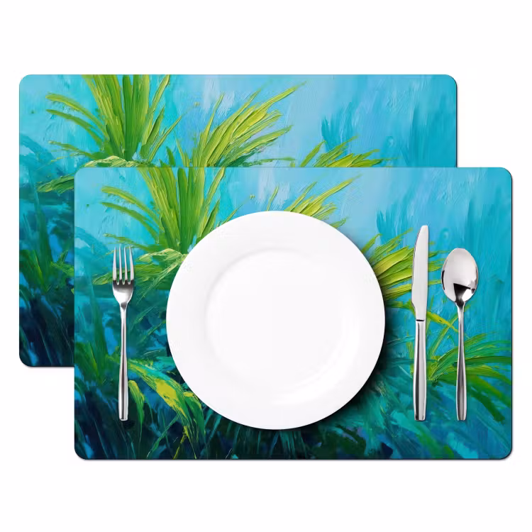 Placemat - 6 stuks - Bladeren - Groen - Schilderij - Abstract — 2