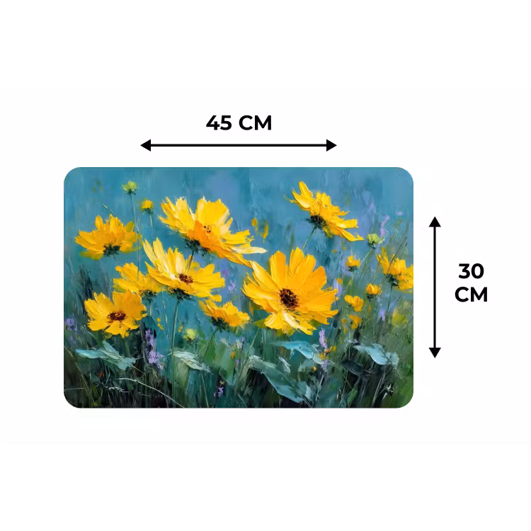 Placemat - 6 stuks - Penseelstreken - Bloemen - Felgeel - Abstract — 3