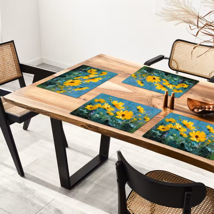 Placemat - 6 stuks - Penseelstreken - Bloemen - Felgeel - Abstract — 5