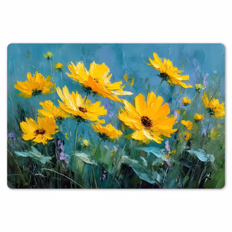 Placemat - 6 stuks - Penseelstreken - Bloemen - Felgeel - Abstract — 7