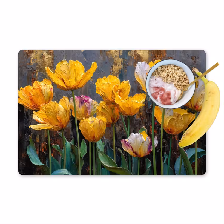 Placemat - 6 stuks - Tulpen - Geel - Penseelstreken - Abstract — 1