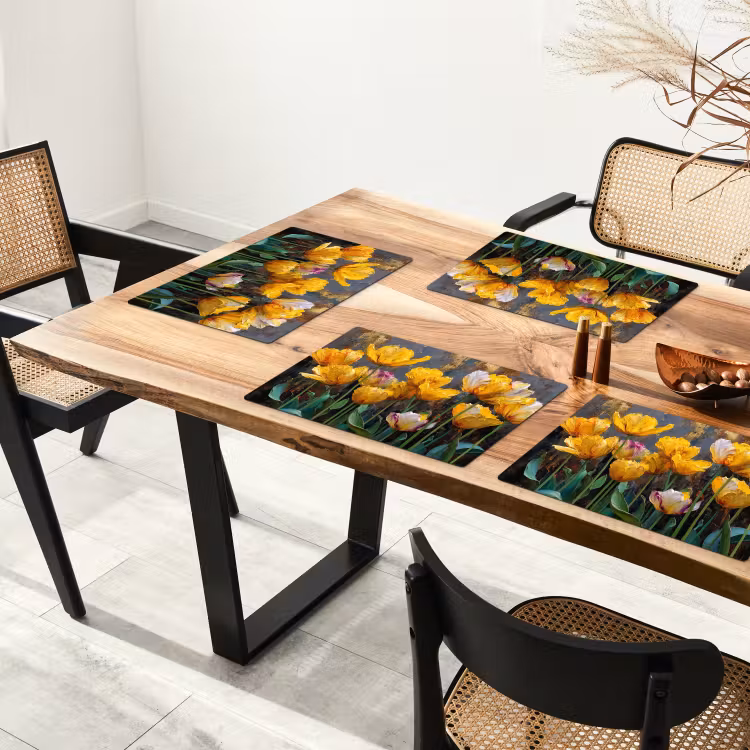 Placemat - 6 stuks - Tulpen - Geel - Penseelstreken - Abstract — 5