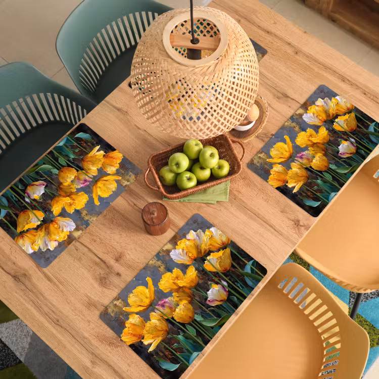 Placemat - 6 stuks - Tulpen - Geel - Penseelstreken - Abstract — 6