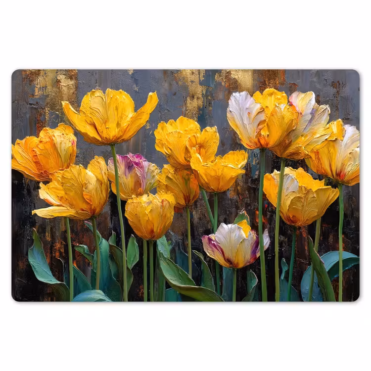 Placemat - 6 stuks - Tulpen - Geel - Penseelstreken - Abstract — 7