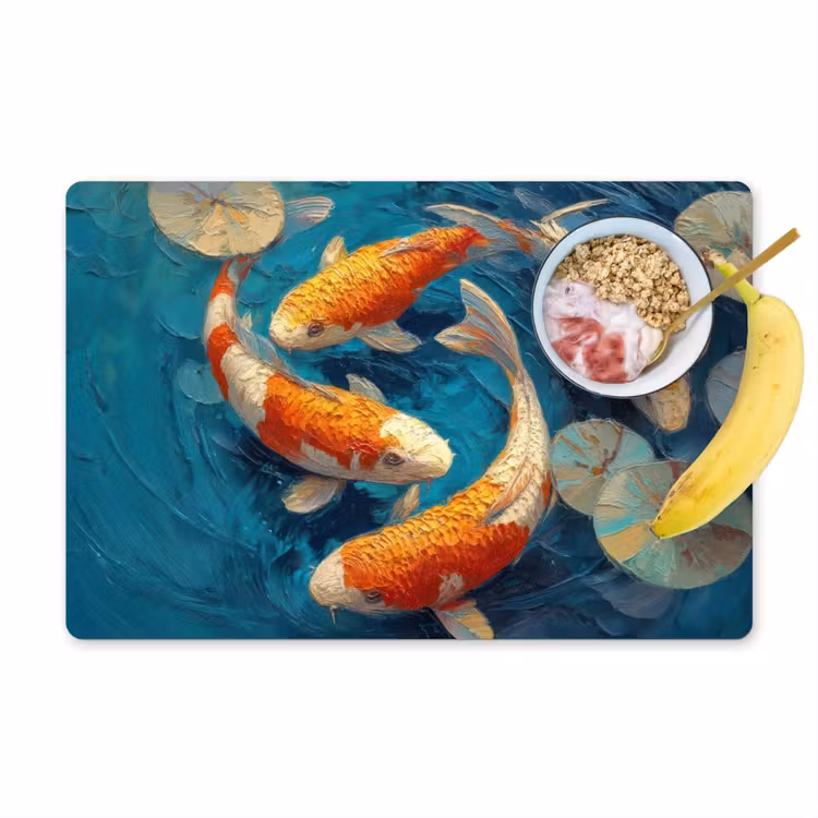 Placemat - 6 stuks - Vissen - Waterlelies - Oranje - Water — 1
