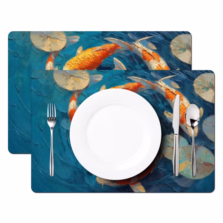 Placemat - 6 stuks - Vissen - Waterlelies - Oranje - Water — 2