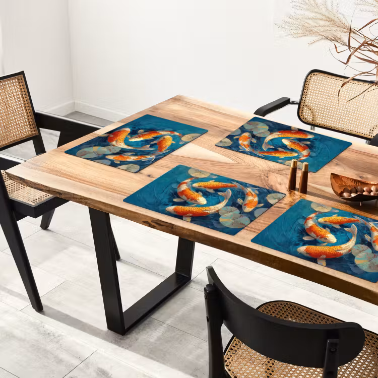 Placemat - 6 stuks - Vissen - Waterlelies - Oranje - Water — 5