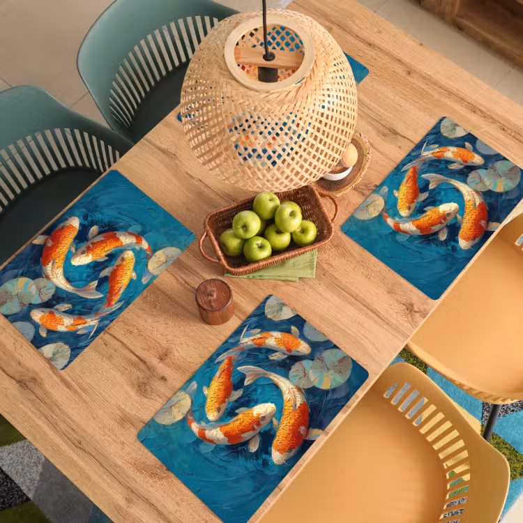 Placemat - 6 stuks - Vissen - Waterlelies - Oranje - Water — 6