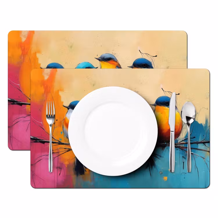 Placemat - 6 stuks - Vogels - Kleurrijk - Tak - Abstract — 2