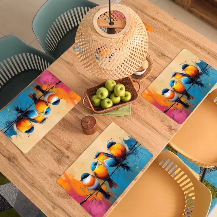 Placemat - 6 stuks - Vogels - Kleurrijk - Tak - Abstract — 6