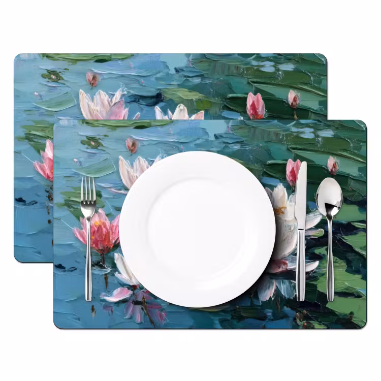 Placemat - 6 stuks - Waterlelies - Bloemen - Roze - Water — 2